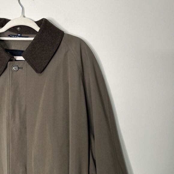 Vintage Ralph Lauren Trench Coat Mens 50R Wool Blend Lined Belted Brown Collared - Picture 2 of 16